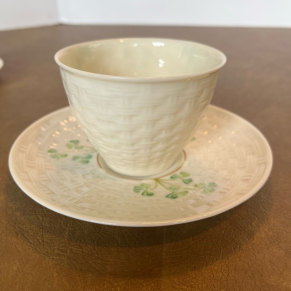 Antique Belleek Shamrock Cup and Saucer Set, Timeless Shamrock Pattern - Picture 4 of 12